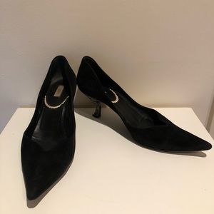 Prada Size 10 Black Suede Kitten Heels
